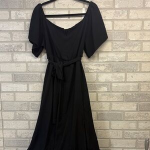 Women's Black Short Sleeve Midi Dress with Crocheted Details Size 1X